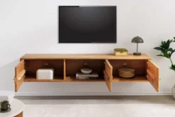 Hängendes TV-Board MYSTIC LIVING 160cm Akazie natur 3D Oberfläche Massivholz
