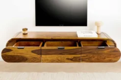 Hängendes TV-Board ORGANIC 160cm braun stone finish Sheeshamholz massiv mit Schubladen