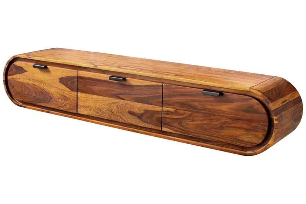 Hängendes TV-Board ORGANIC 160cm braun stone finish Sheeshamholz massiv mit Schubladen