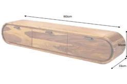 Hängendes TV-Board ORGANIC 160cm braun stone finish Sheeshamholz massiv mit Schubladen