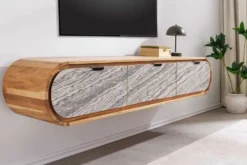 Hängendes TV-Board ORGANIC 160cm natur Akazie schwarz weiß Steinfurnier Schubladen