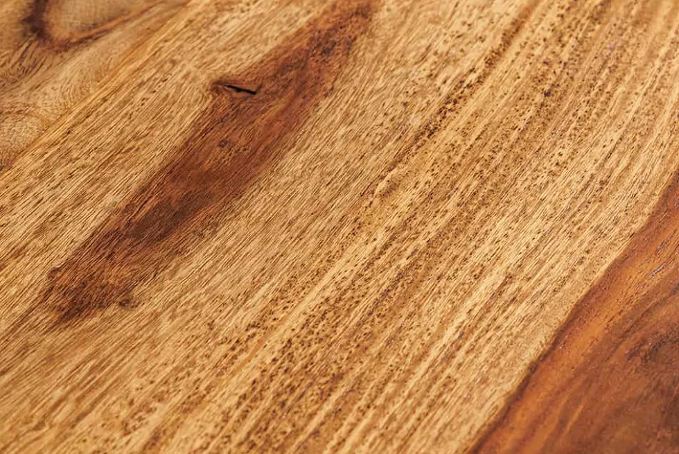 Hängendes TV-Lowboard ALPINE 160cm braun Sheesham Massivholz stone finish Metall gold