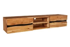 Hängendes TV-Lowboard AMAZONAS 160cm natur Akazie Massivholz Baumkante Metall schwarz