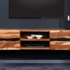 Hängendes TV-Lowboard AMAZONAS 160cm braun Sheesham Massivholz Baumkante Metall schwarz