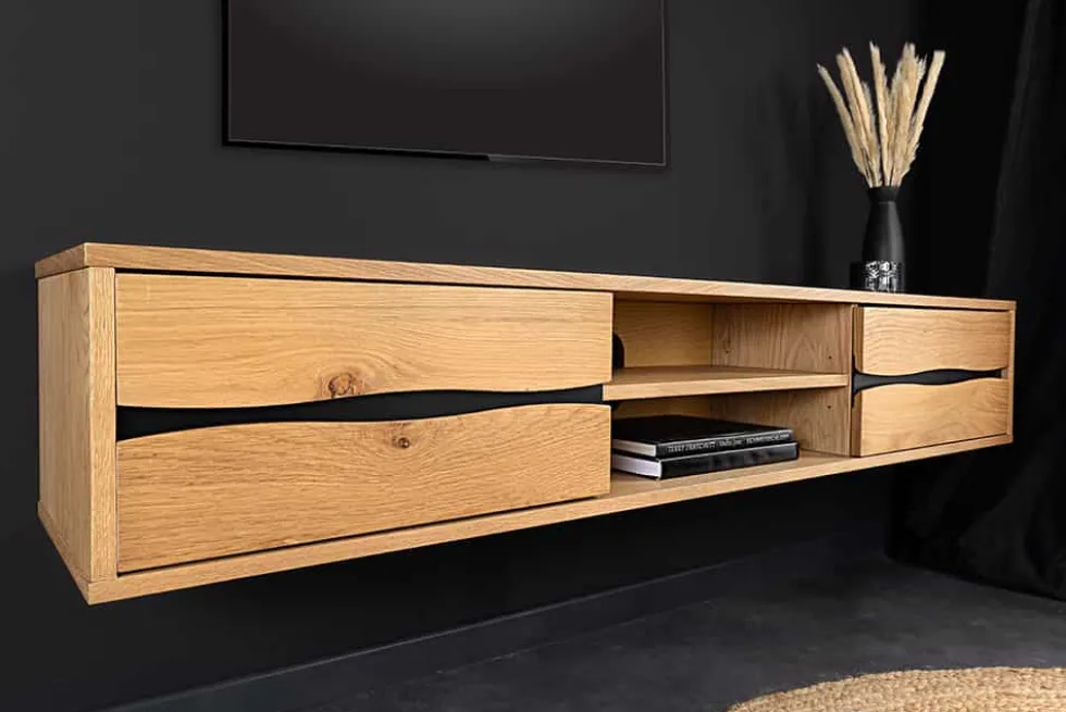 Hängendes TV-Lowboard LIVING EDGE 160cm natur schwarz Wildeiche geölt Baumkante