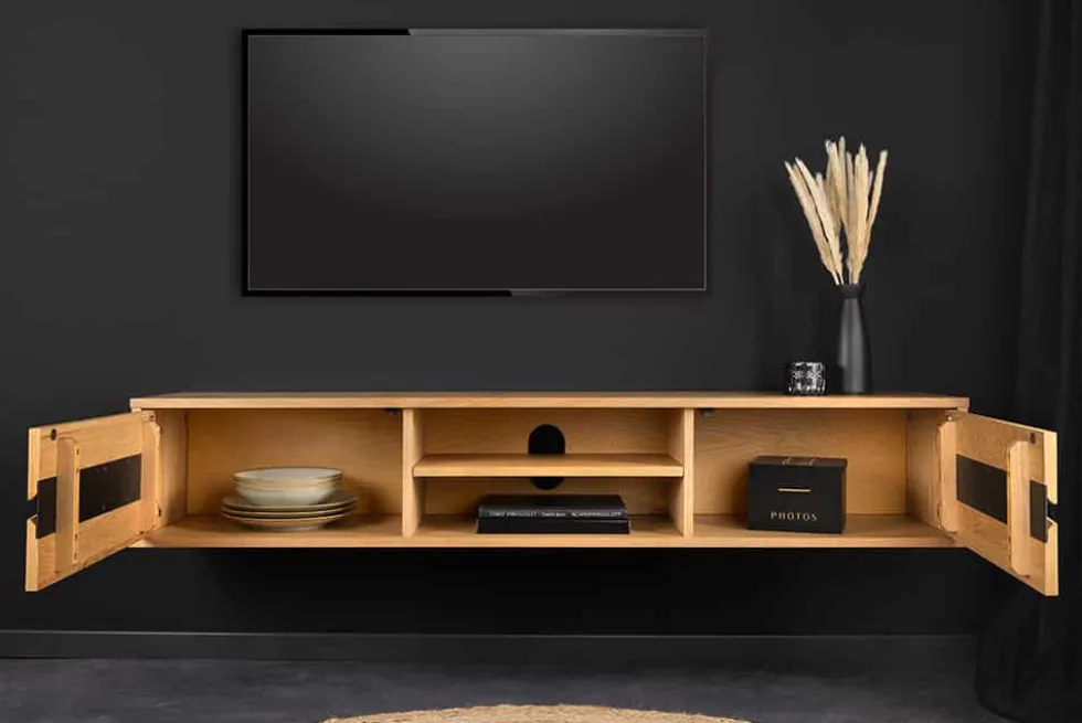 Hängendes TV-Lowboard LIVING EDGE 160cm natur schwarz Wildeiche geölt Baumkante