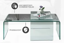 Hochwertiges 2er Set Glas Couchtisch FANTOME 100cm transparent