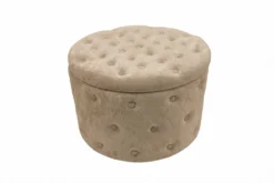 Hocker MODERN BAROCK 60cm champagner greige Bouclé mit Stauraum