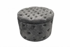 Hocker MODERN BAROCK 60cm grau Bouclé mit Stauraum