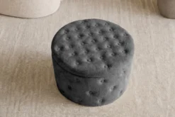 Hocker MODERN BAROCK 60cm grau Bouclé mit Stauraum