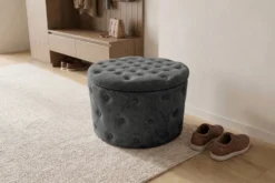 Hocker MODERN BAROCK 60cm grau Bouclé mit Stauraum