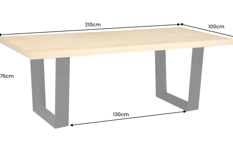 Imposanter Esstisch ZEUS 210cm natur Eiche schwarz mit U-Gestell Metall