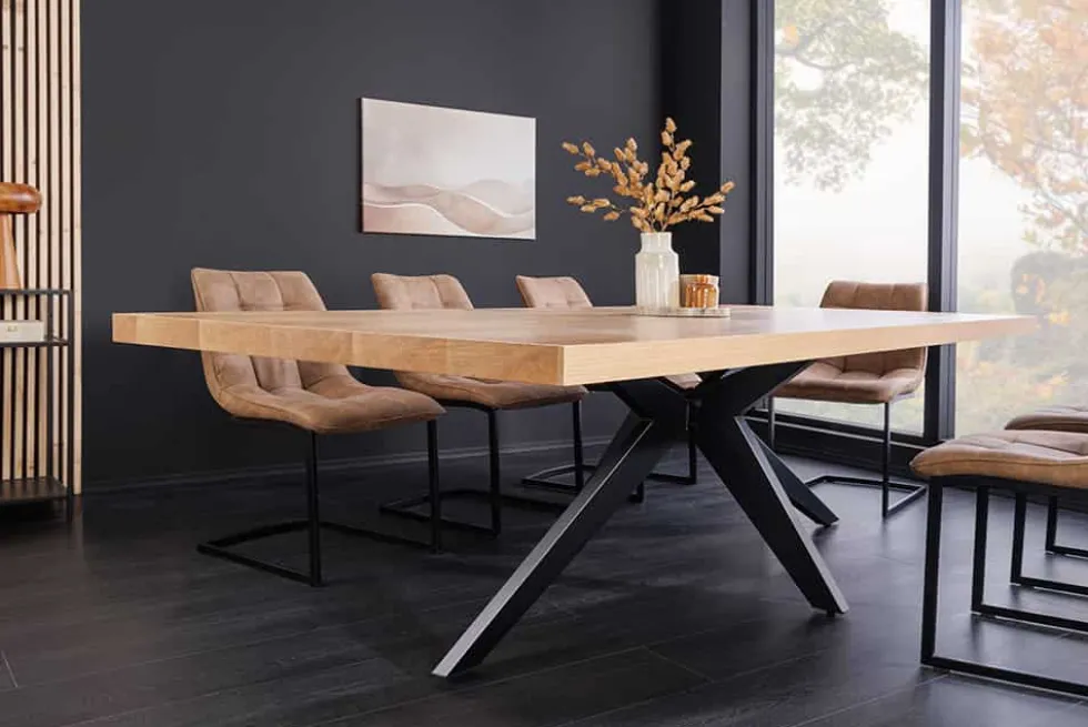 Imposanter Esstisch ZEUS 240cm natur Eichen-Design mit Sterngestell Metall