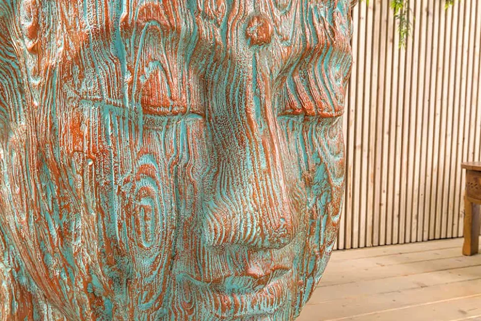 Imposanter XXL Kopf BUDDHA 110cm kupfer grün GRC Beton