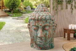 Imposanter XXL Kopf BUDDHA 110cm kupfer grün GRC Beton