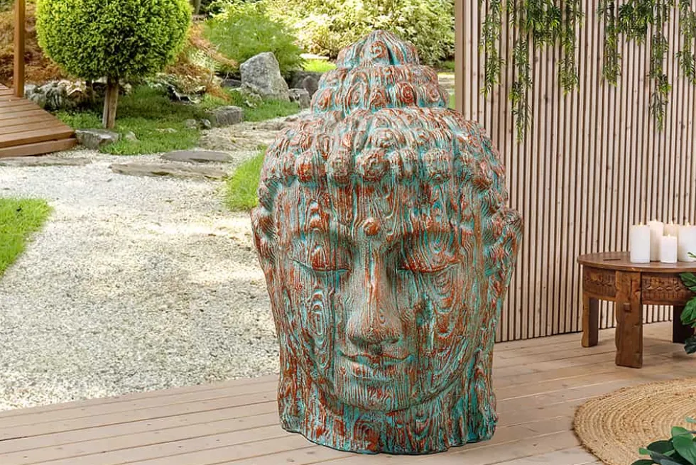 Imposanter XXL Kopf BUDDHA 110cm kupfer grün GRC Beton