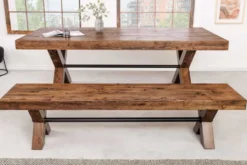 Industrial Bank GOLIATH 180cm natur Pinienholz X-Gestell schwarz Metall