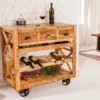 Industrial Barschrank BODEGA 86cm Mangoholz Servierwagen mit Weinregal