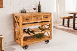 Industrial Barschrank BODEGA 86cm Mangoholz Servierwagen mit Weinregal