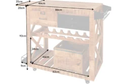 Industrial Barschrank BODEGA 86cm Mangoholz Servierwagen mit Weinregal und Aufhängung