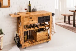 Industrial Barschrank BODEGA 86cm Mangoholz Servierwagen mit Weinregal und Aufhängung