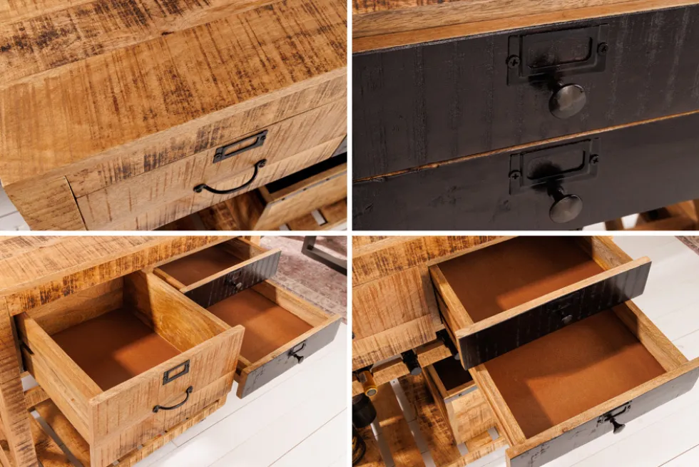 Industrial Barschrank BODEGA 86cm Mangoholz Servierwagen mit Weinregal und Aufhängung