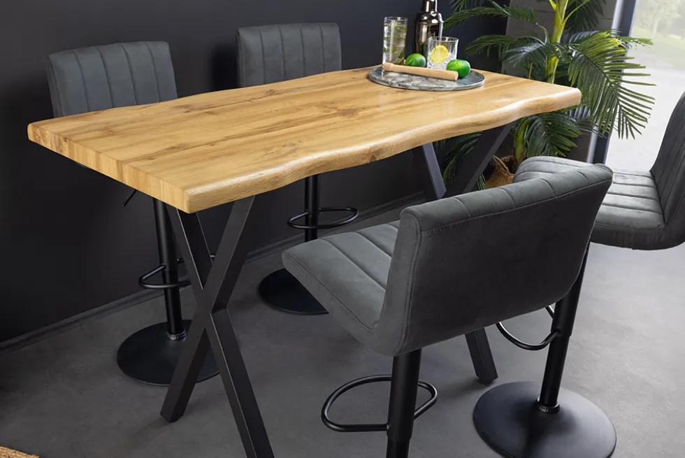Industrial Bartisch WILD 120cm braun Wildeichen-Optik schwarz Metall X-Gestell
