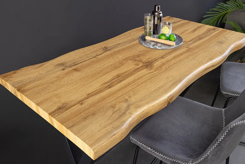 Industrial Bartisch WILD 120cm braun Wildeichen-Optik schwarz Metall X-Gestell