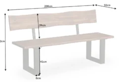 Industrial Baumstamm Sitzbank GENESIS 200cm Akazie Massivholz Kufengestell Rückenlehne Live Edge
