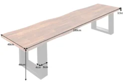 Industrial Baumstamm Sitzbank GENESIS 180cm Akazie Massivholz Metallgestell Live Edge