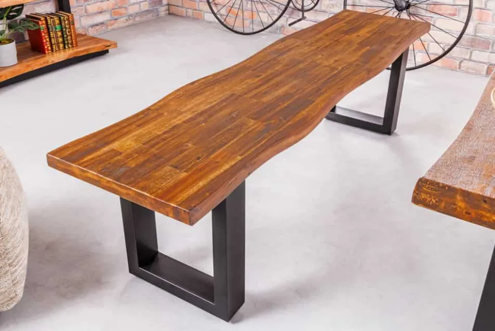 Industrial Baumstamm Sitzbank GENESIS 180cm Akazie Massivholz Metallgestell Live Edge