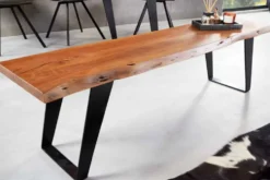 Industrial Baumstamm Sitzbank ORGANIC ARTWORK 160cm Akazie Massivholz Eisengestell