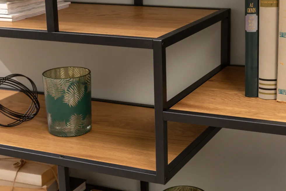 Industrial Bücherregal SLIM LINE 114cm Wildeiche schwarz fünf Regalböden
