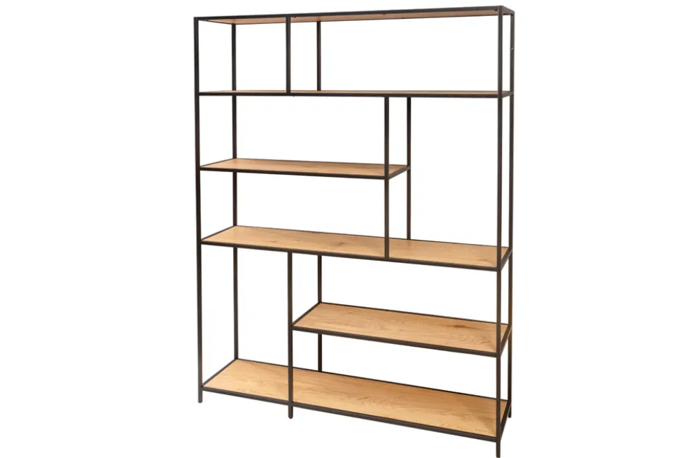 Industrial Bücherregal SLIM LINE 185x135cm Wildeiche schwarz sechs Regalböden