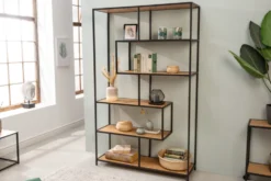 Industrial Bücherregal SLIM LINE 185x114cm Wildeiche schwarz sechs Regalböden
