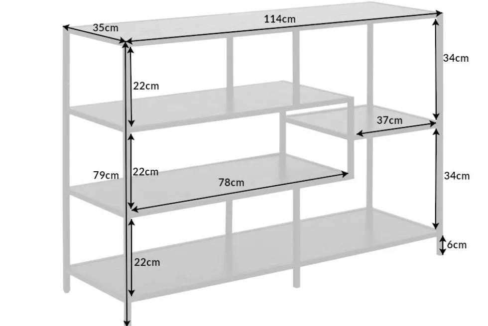 Industrial Bücherregal SLIM LINE 114cm Esche schwarz fünf Regalböden