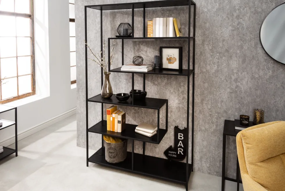 Industrial Bücherregal SLIM LINE 185x114cm Esche schwarz sechs Regalböden