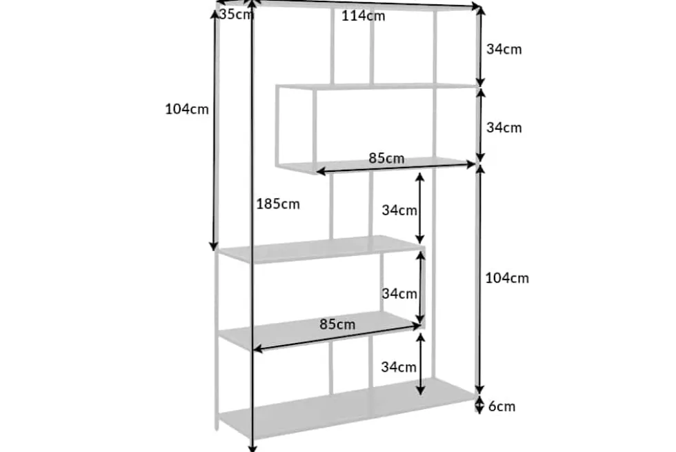 Industrial Bücherregal SLIM LINE 185x114cm Esche schwarz sechs Regalböden