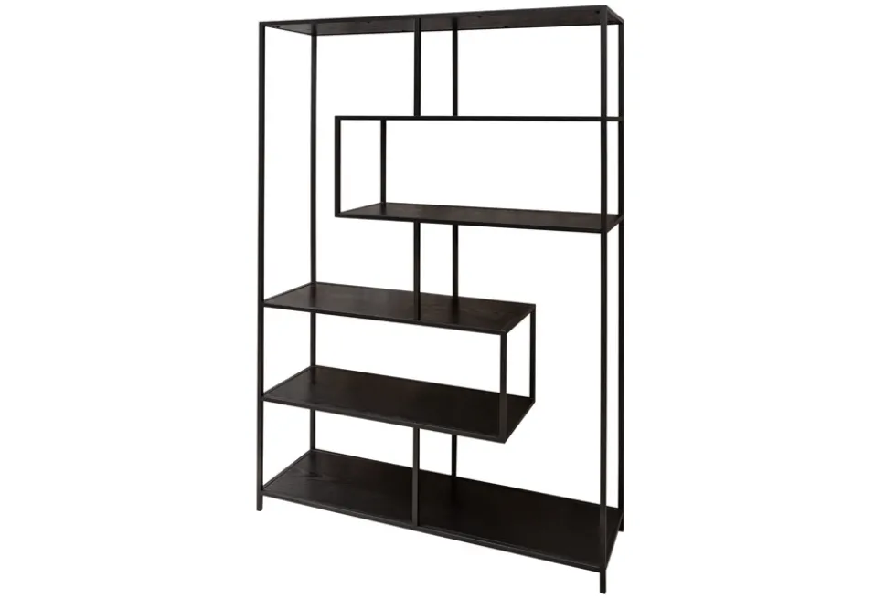 Industrial Bücherregal SLIM LINE 185x114cm Esche schwarz sechs Regalböden