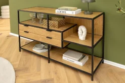 Industrial Bücherregal SLIM LINE 115cm Wildeiche schwarz Metall mit Schubladen