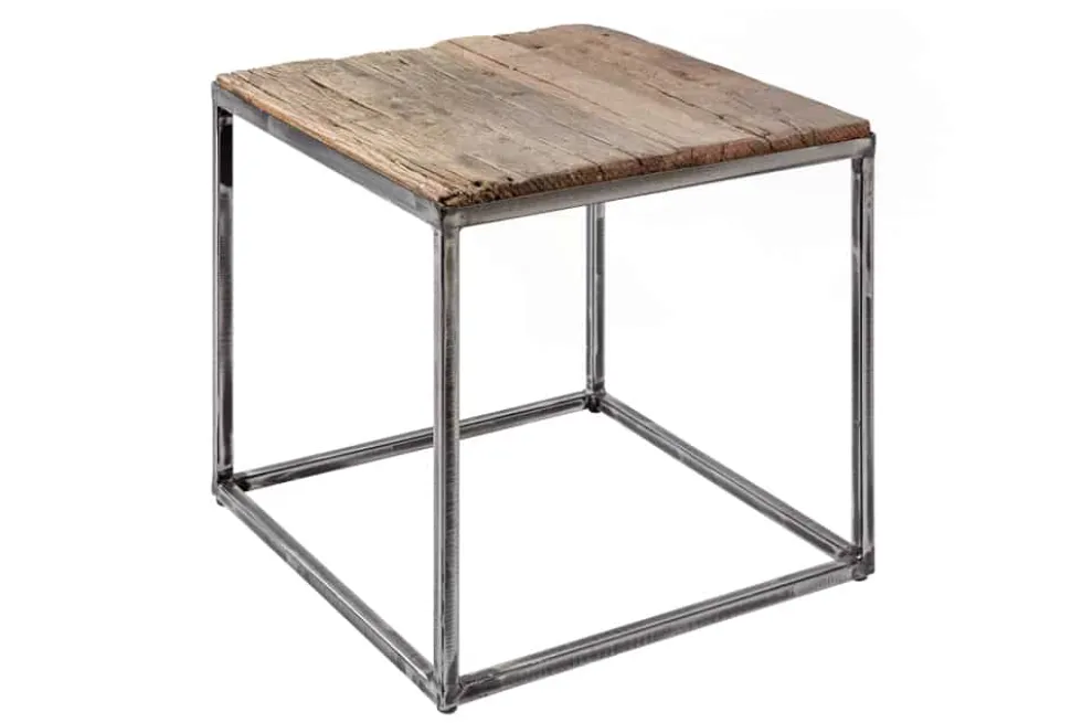 Industrial Beistelltisch BARRACUDA 40cm recyceltes Massivholz mit geflexten Beinen