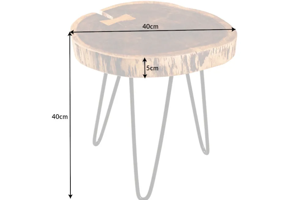 Industrial Beistelltisch GOA 40cm natur Akazie Massivholz Baumstamm rund Hairpin Legs