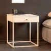 Industrial Beistelltisch SLIM LINE 50cm weiß Metall mit Schublade Nachttisch