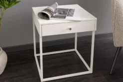 Industrial Beistelltisch SLIM LINE 50cm weiß Metall mit Schublade Nachttisch