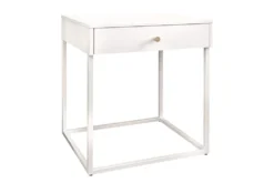 Industrial Beistelltisch SLIM LINE 50cm weiß Metall mit Schublade Nachttisch