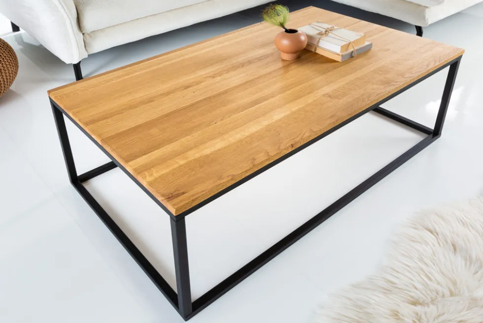 Industrial Couchtisch ARCHITECTURE 100cm Wildeiche geölt schwarzes Metallgestell Massivholz