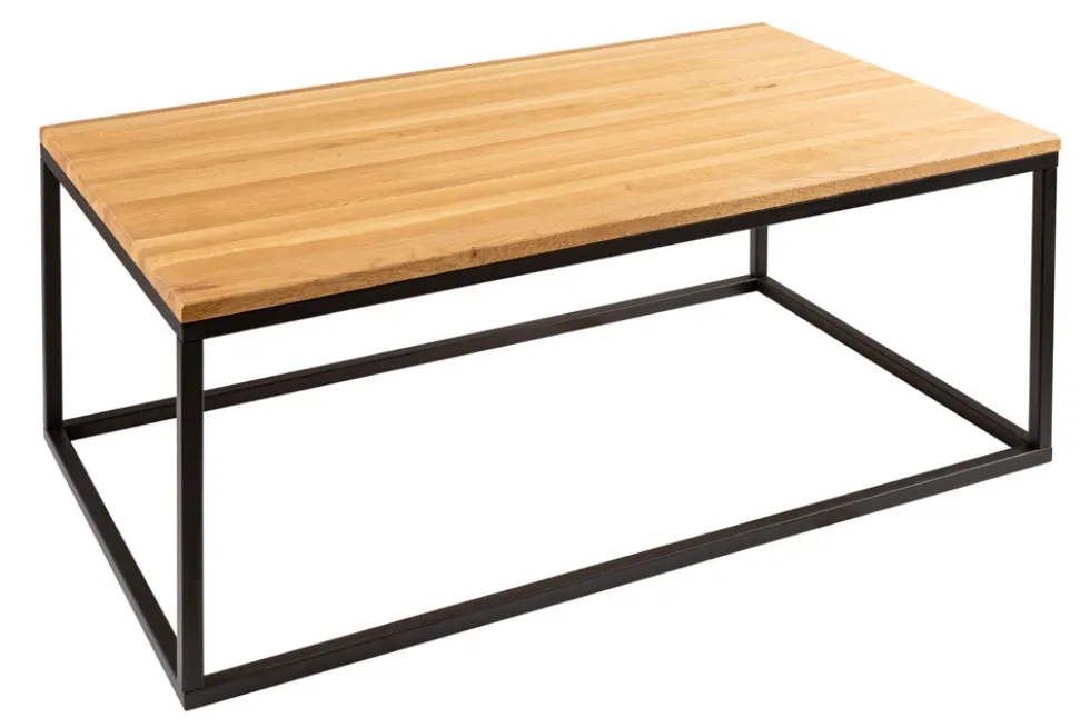 Industrial Couchtisch ARCHITECTURE 100cm Wildeiche geölt schwarzes Metallgestell Massivholz