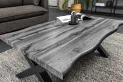 Industrial Couchtisch WILD 90cm grau Wildeichen-Design schwarz Metall Baumkante