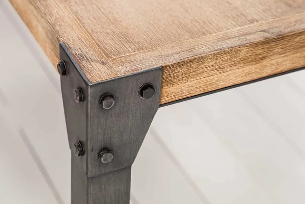 Industrial Design Esstisch FACTORY 160cm Akazie teak-grau weiß gekälkt Metallbeine Kufe