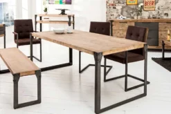 Industrial Design Esstisch FACTORY 200cm Akazie teak-grau weiß gekälkt Metallbeine Kufe